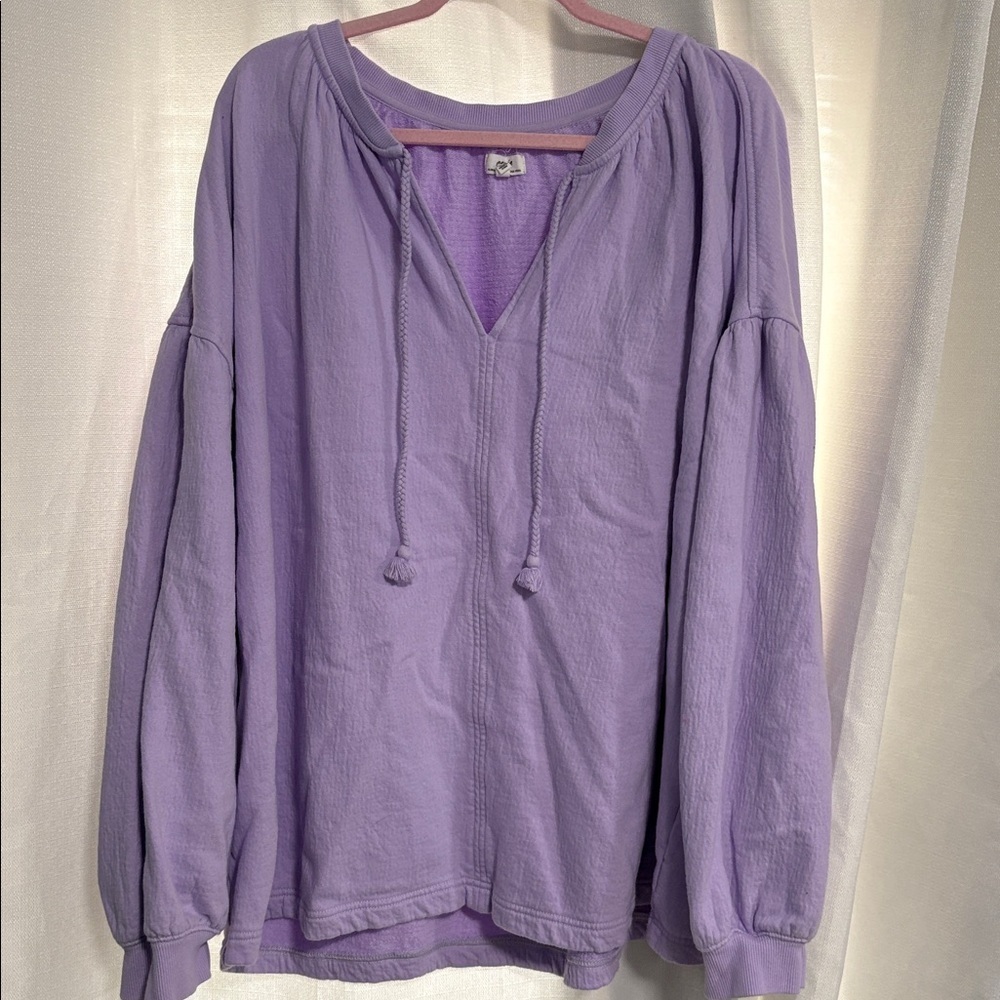 Aerie Easy Street V-Neck Sweatshirt In Lavender - Picture 2 of 5